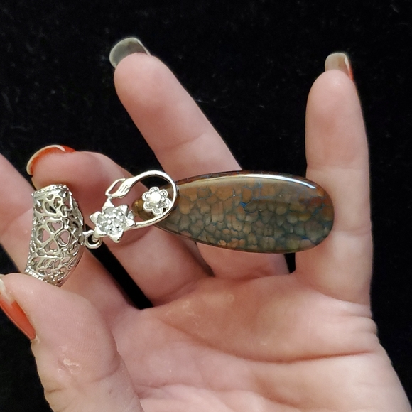 New Amazing Dragon Veins Agate Silver Pendant. - Picture 8 of 10